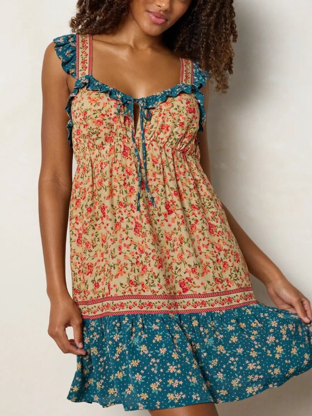 Natural Life Elizabeth Mini Dress - Blue Cream - Size L NWT